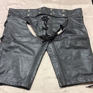 Men's Black Edgy Leather Lace-Up Shorts
